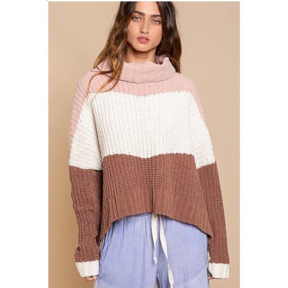 POL - Color-Block Oversized Chenille Turtleneck Sweater - Size Small Top *NEW* - Picture 1 of 9